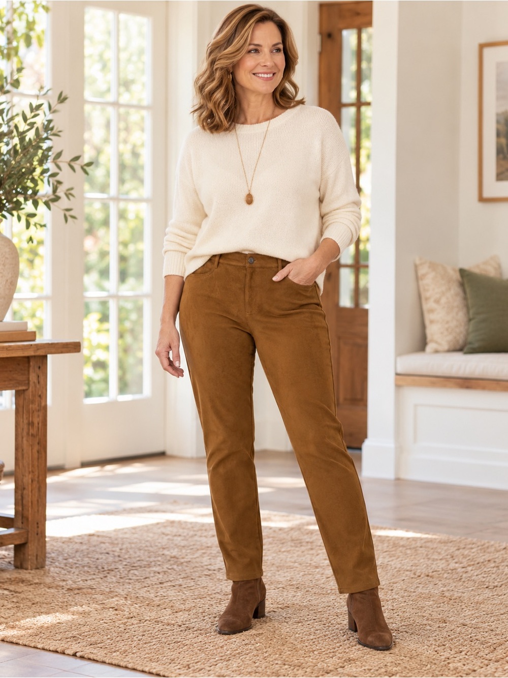 J. Jill Faux Suede Pants Size 12 Brown Straight Leg Stretch Fall outfit
